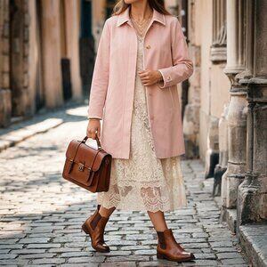 Coach Pink Vintage Coquette Pastelcore Leather Trim Trench Walking Coat